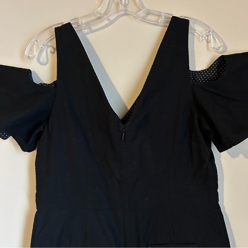Anthropologie Elevenses Black V-Neck Flutter Sleeves Cold Shoulder Romper Size 6 - Picture 6 of 12